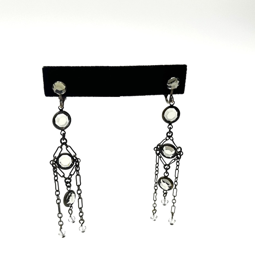 Vintage 90s Erickson Beamon Smoky Crystal Chandelier Drop Statement Earrings EUC